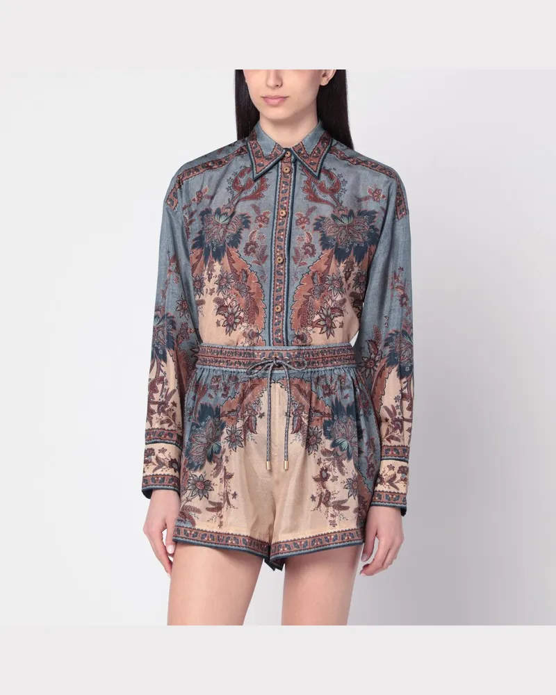 Zimmermann Ascension-Hemd in Blau/Creme mit Blumenmuster Mehrfarbig