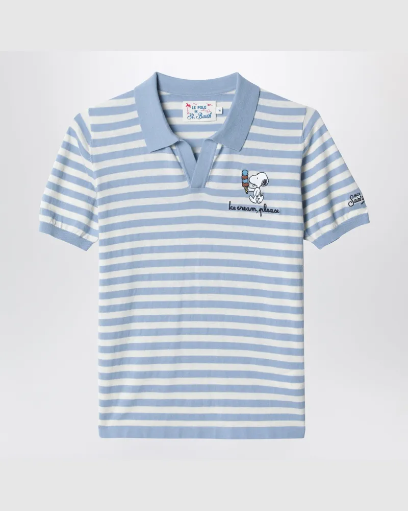 MC2 Saint Barth Weiß/blau gestreiftes Poloshirt mit Snoopy-Stickerei Light