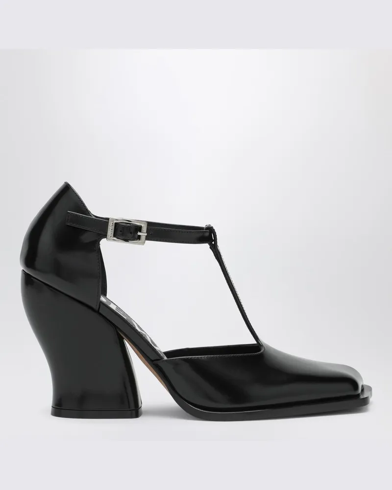 Loewe Schwarze Onda T-Bar Pumps aus poliertem Leder Schwarz