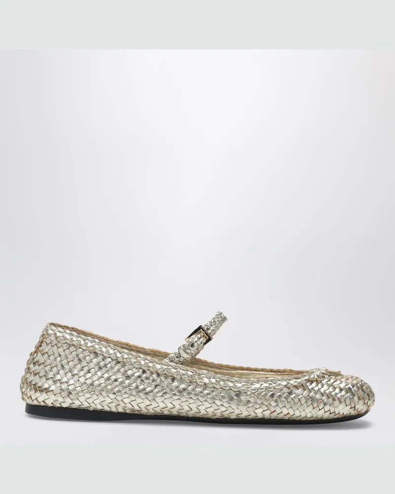 Prada Ballerinas aus goldfarbenem, geflochtenem Leder Metal
