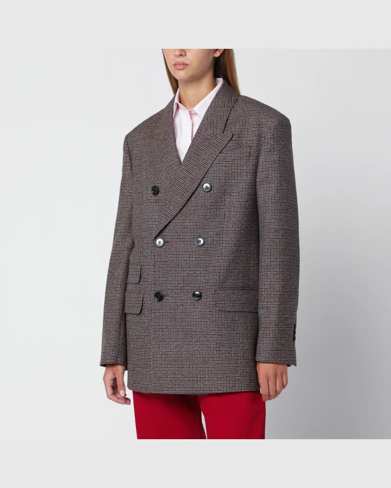 AMI Paris Braun/schwarzer zweireihiger Blazer aus Wolle Brown