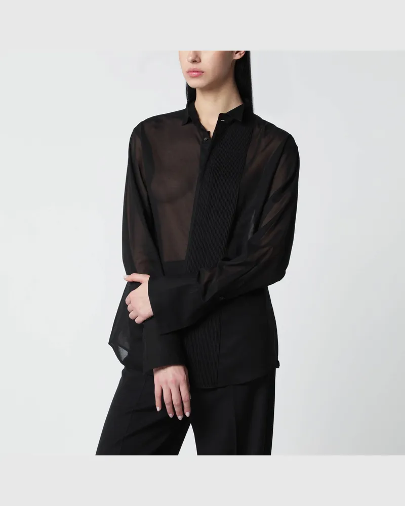 6397 Schwarzes Hemd mit Mikroplissee 