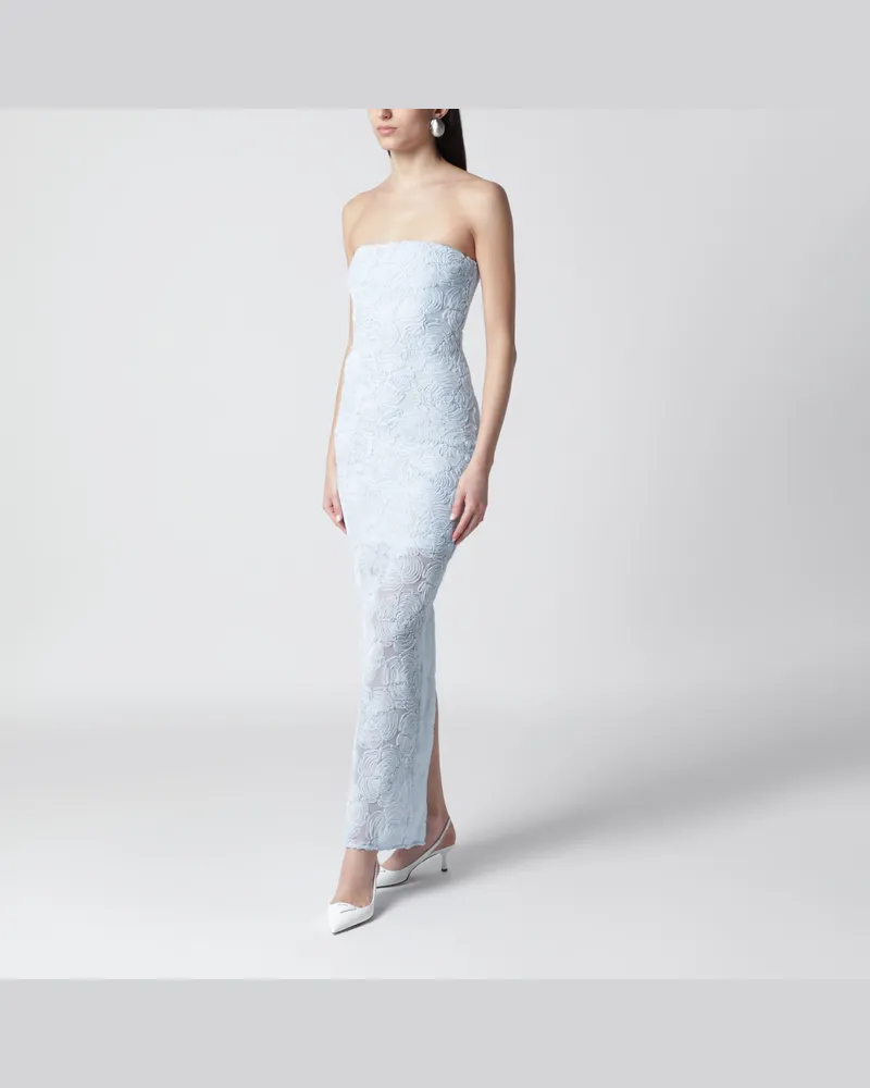 ROTATE Birger Christensen Hellblaues Etuikleid aus floralem Mesh Light