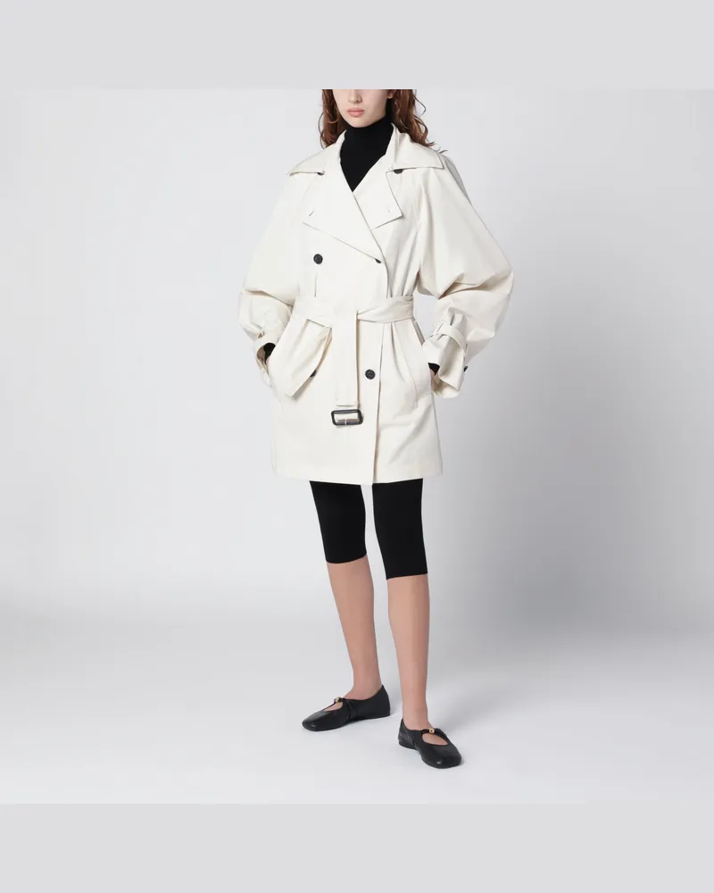 Totême Zweireihiger Trenchcoat aus Baumwolle in Elfenbein Beige