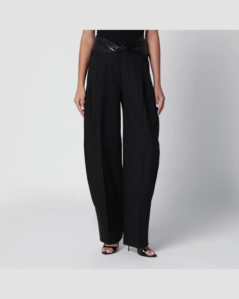 ANDAMANE Weite Hose schwarz-weiß aus Wollgabardine Black