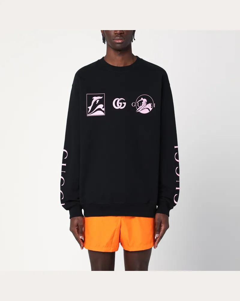Gucci Schwarzes Sweatshirt aus Baumwolle mit Logo-Prints Schwarz