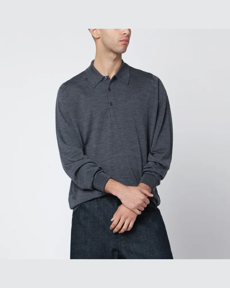 John Smedley Dunkelgraues Wollpoloshirt Grau