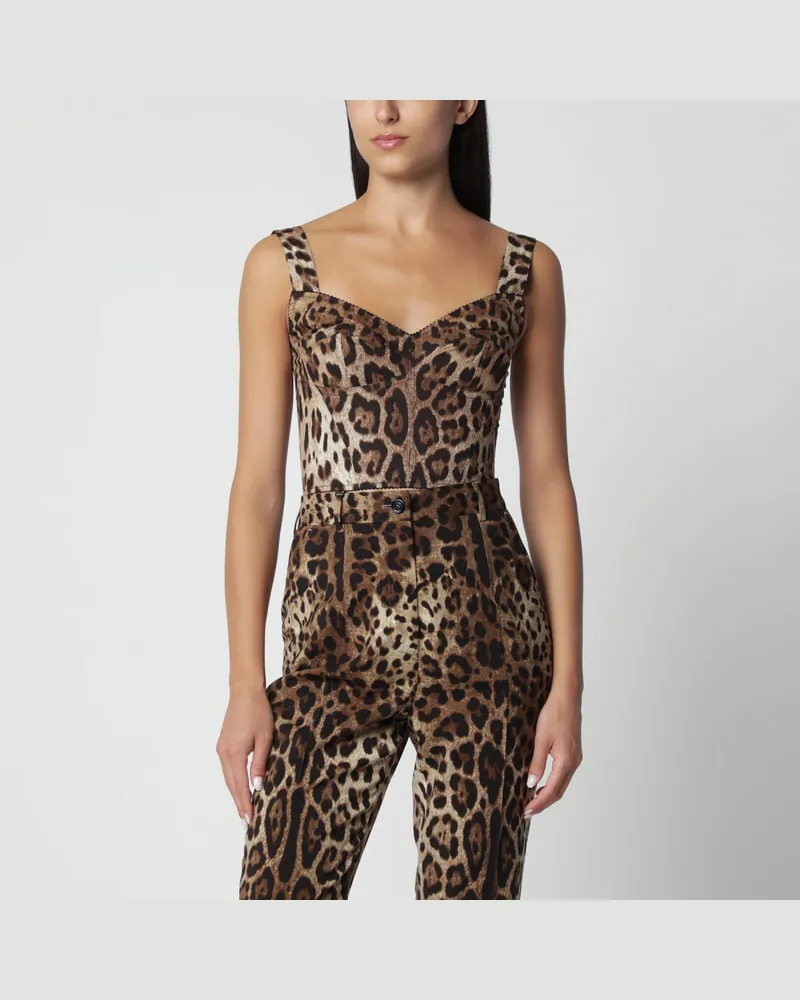 Dolce & Gabbana Bustier-Top aus Baumwolle mit Leopardenmuster Brown