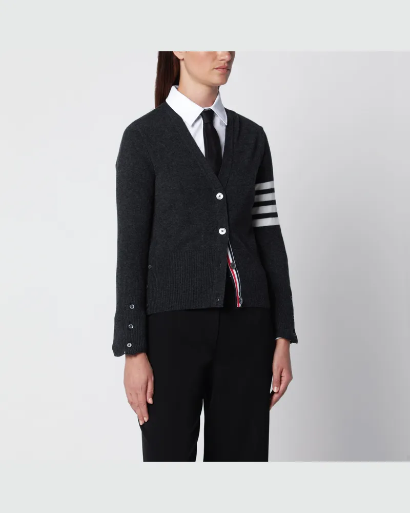 Thom Browne Klassische dunkelgraue Kaschmir-Strickjacke Grey