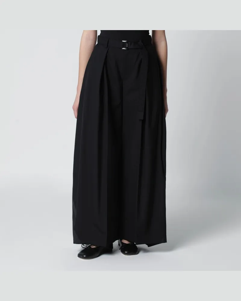 Sacai Weite schwarze Hose aus Wollmischung Schwarz
