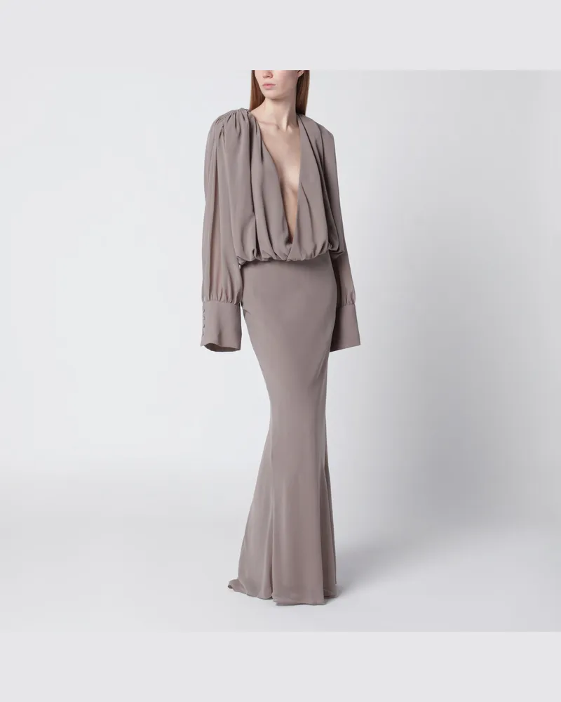 ROTATE Birger Christensen Langes taupefarbenes Chiffonkleid Brown