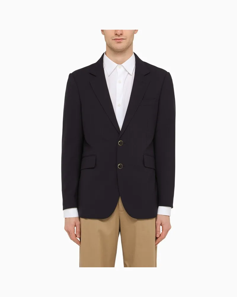 PT TORINO Marineblaue einreihige Jacke aus Wollmischung Blau
