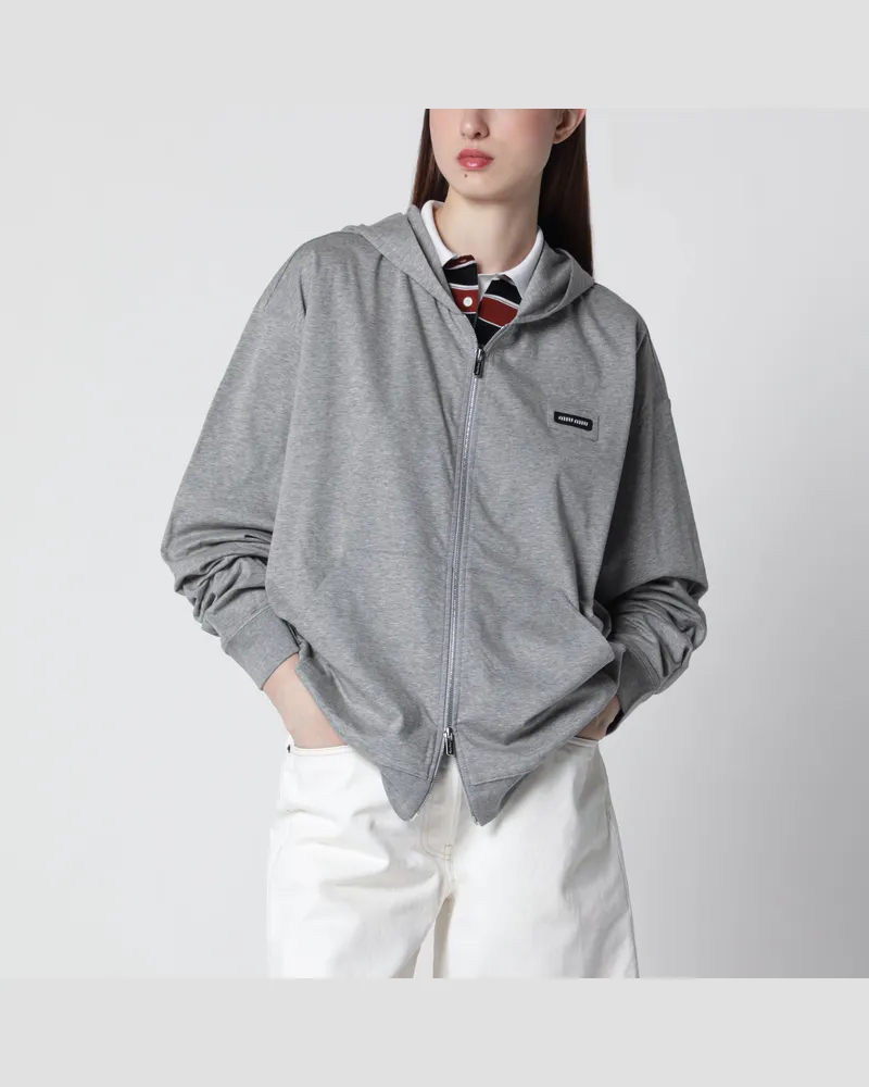 Miu Miu Graue Sweatjacke aus Baumwolle mit Reißverschluss Grey