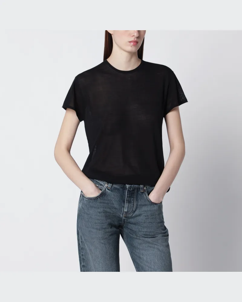 Totême Schwarzes T-Shirt aus Seidencrêpe Black