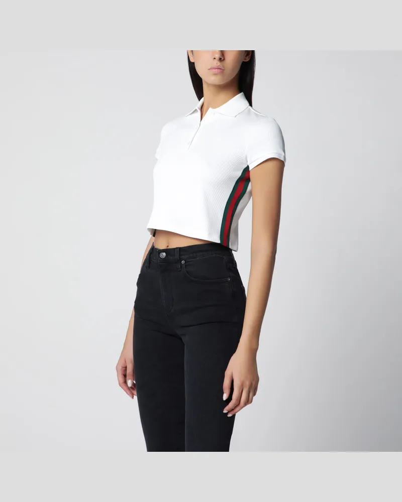Gucci Geripptes Polohemd mit Web aus Baumwolljersey in Weiß White