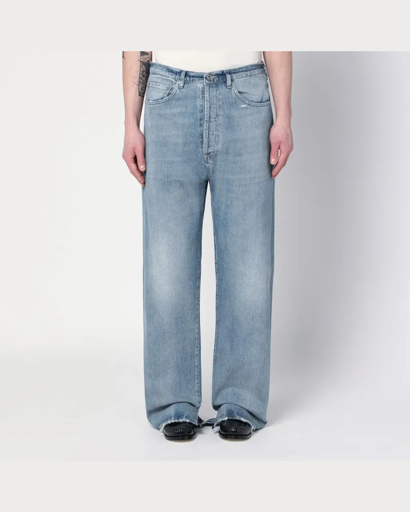 Maison Margiela Blaue Jeans mit verwaschenem Effekt und Schnalle Weiß