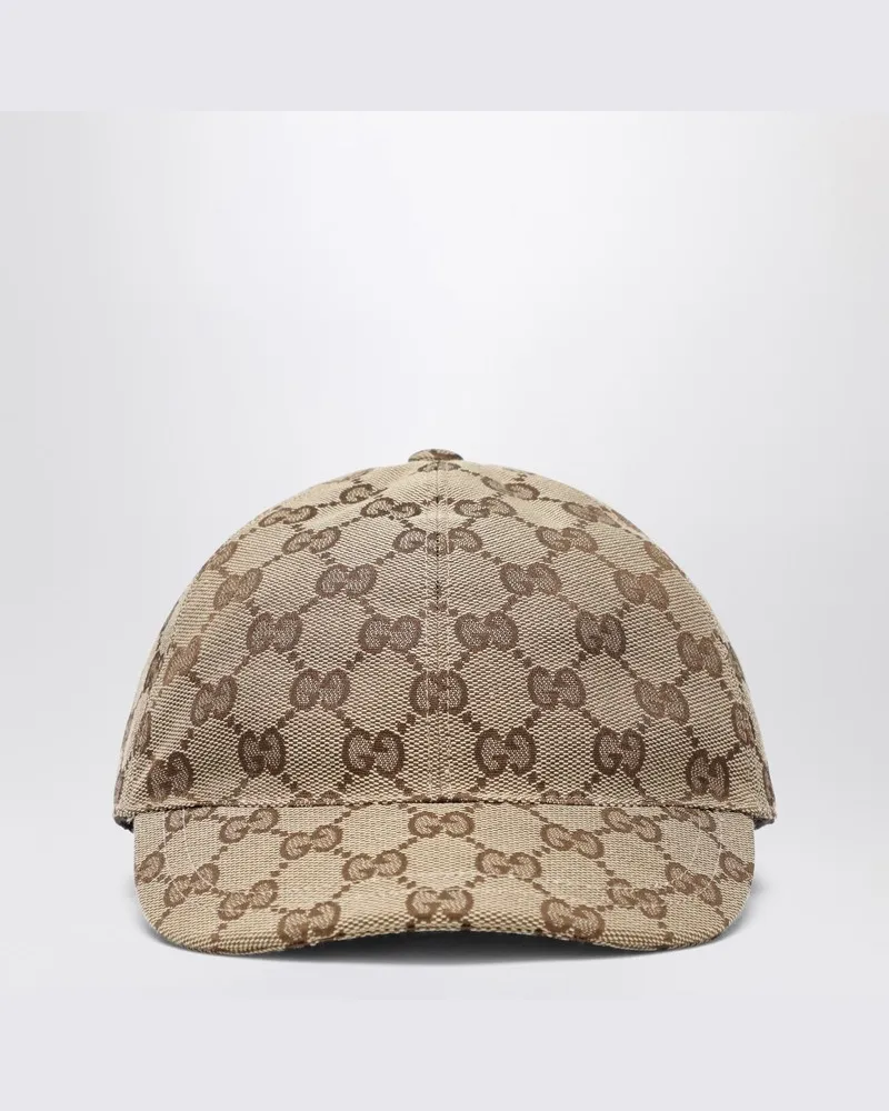 Gucci Baseballkappe aus beigem und ebenholzfarbenem GG-Stoff Beige