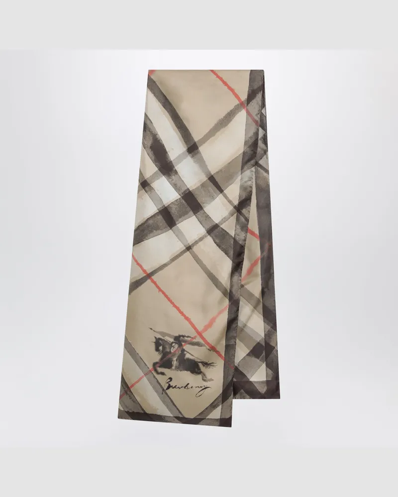 Burberry Großer Schal aus Seide mit Check-Muster in Sandfarbe Beige