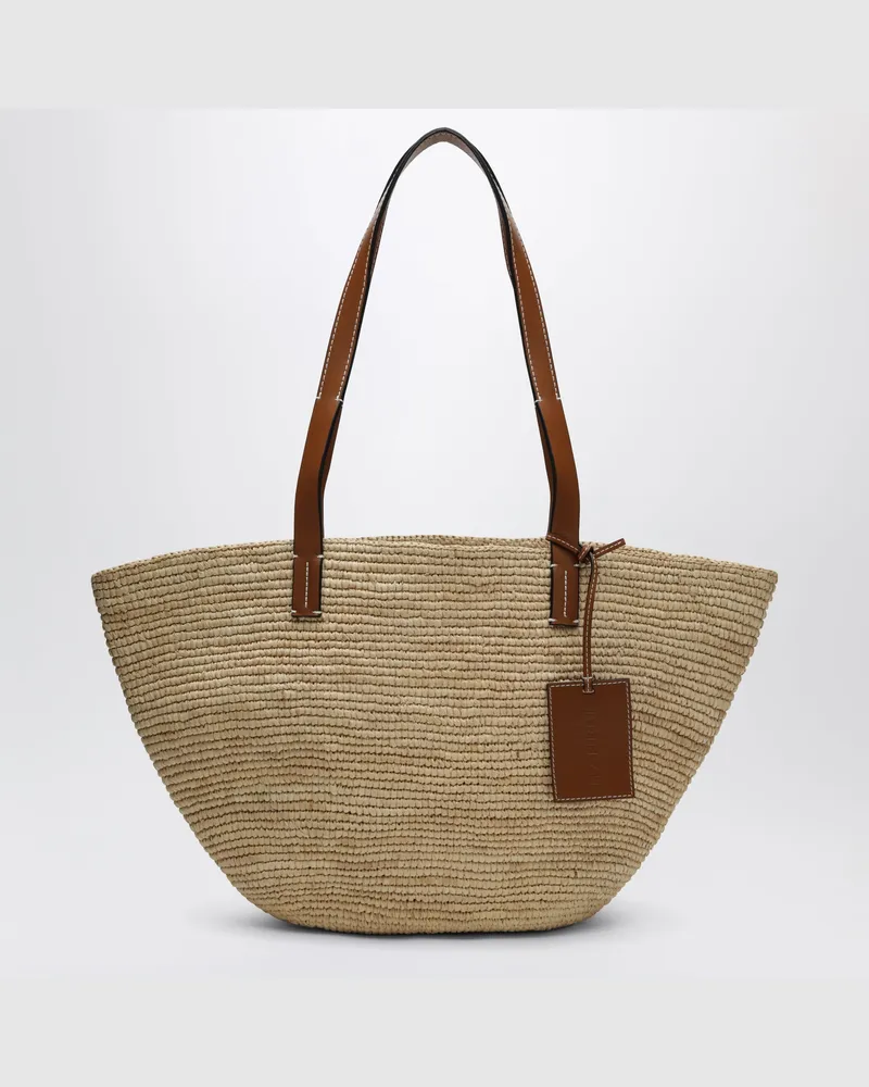 Manebí Schultertasche aus Raffia und Leder Beige