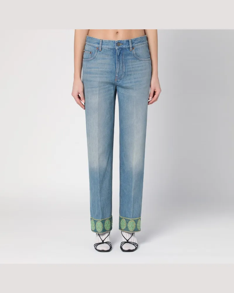 Valentino Garavani Blau ausgewaschene Jeans mit Jacquard-Hintergrund Blau