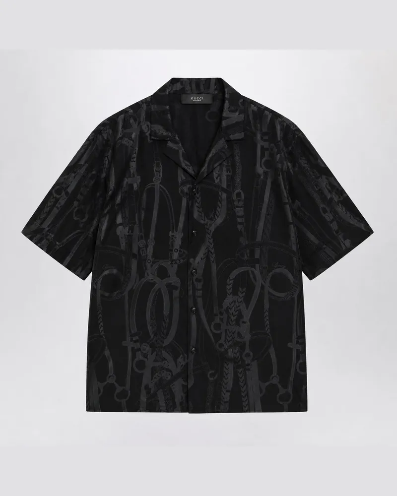 Gucci Schwarzes Bowlinghemd aus bedruckter Seide Black
