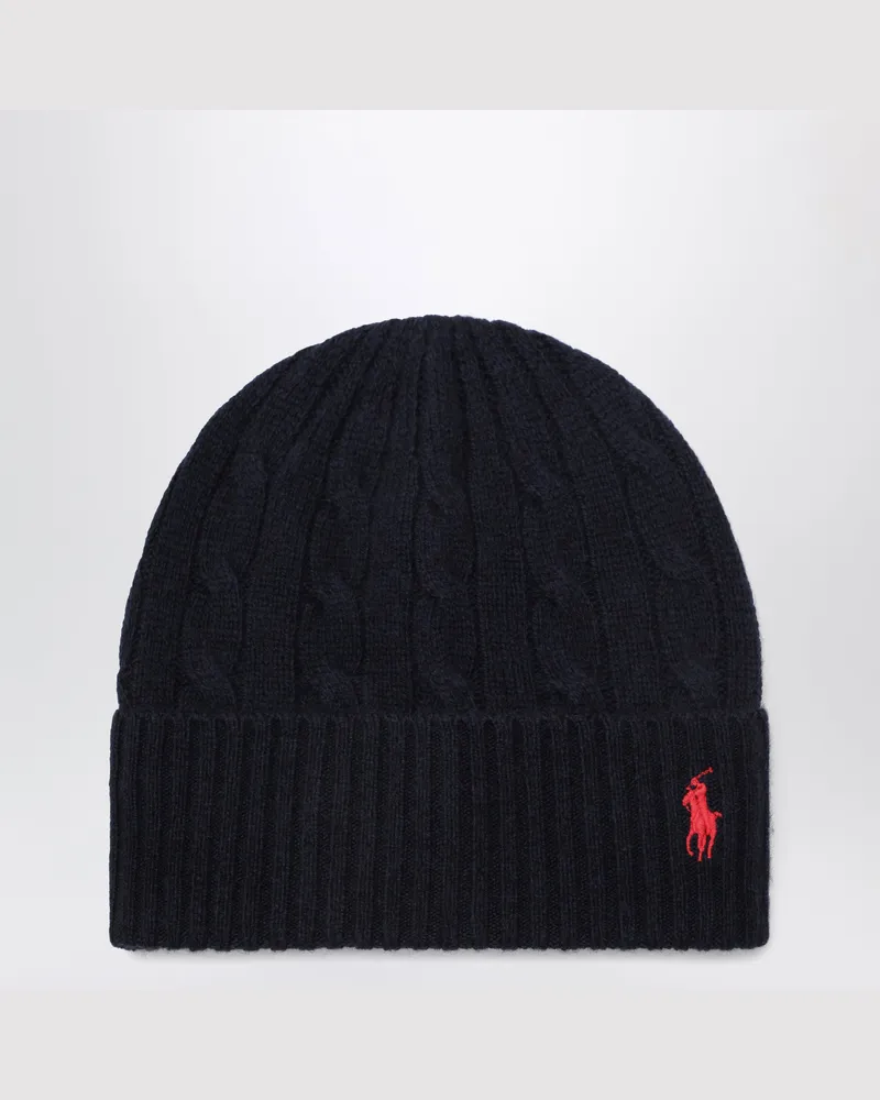 Ralph Lauren Strickmütze mit Logo aus Wolle und Kaschmir in Navy Blue