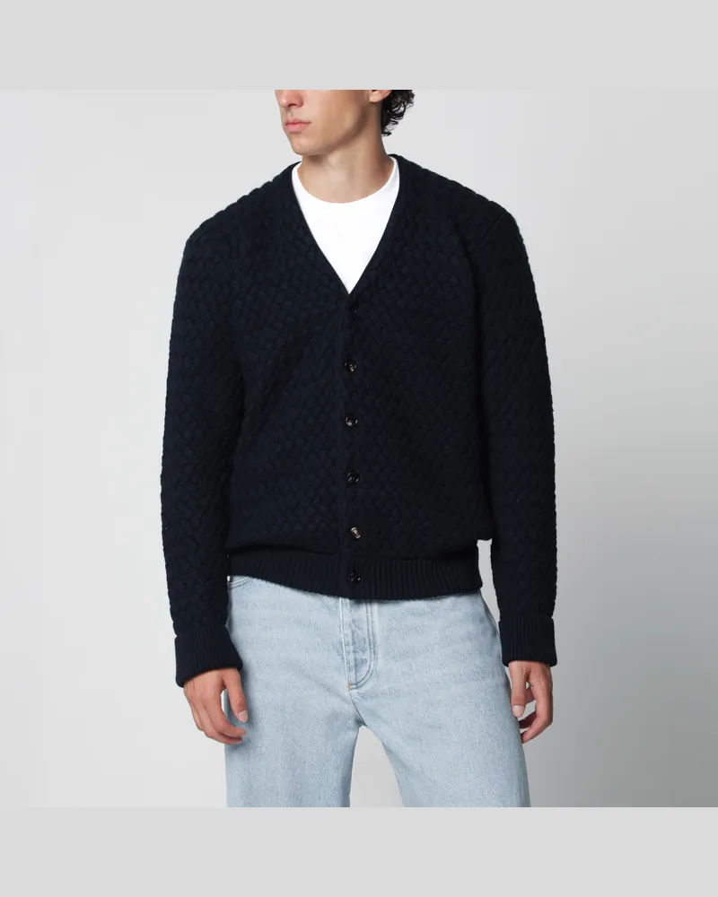 Bottega Veneta Cardigan mit Intrecciato-Muster aus Wolle in Dunkelblau Blue