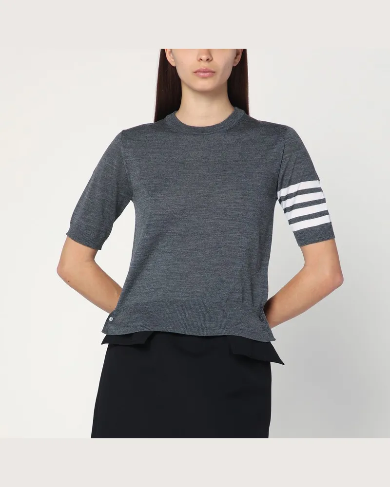 Thom Browne Grauer Pullover aus reiner Schurwolle Grau