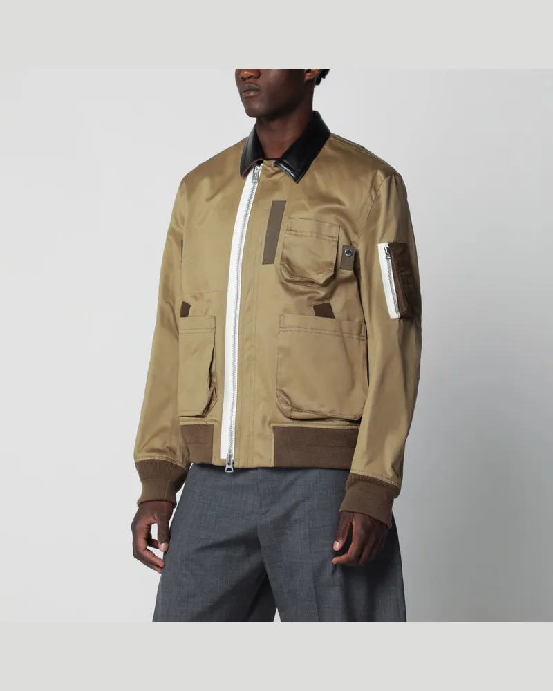 Sacai Beigefarbene Bomberjacke aus Baumwolle und Nylon Beige