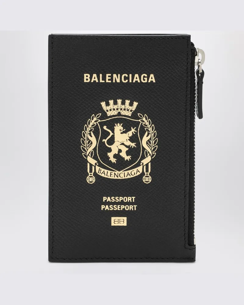 Balenciaga Schwarzer Lederreisepasshalter und Geldbörse Schwarz