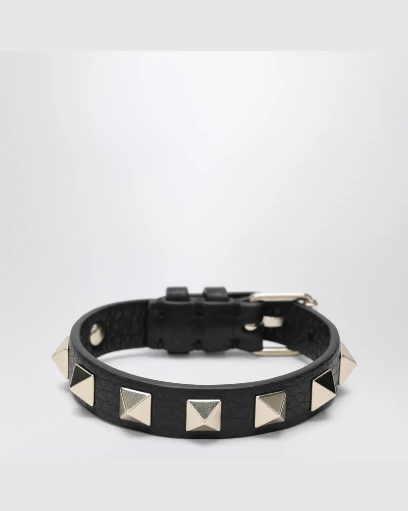 Valentino Garavani Schwarzes Rockstud Armband aus Leder mit goldfarbenen Nieten Black