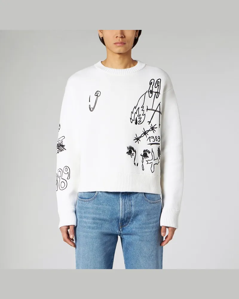 1989 STUDIO Besticktes Kurzpulli mit Rundhalsausschnitt weiß Weiß