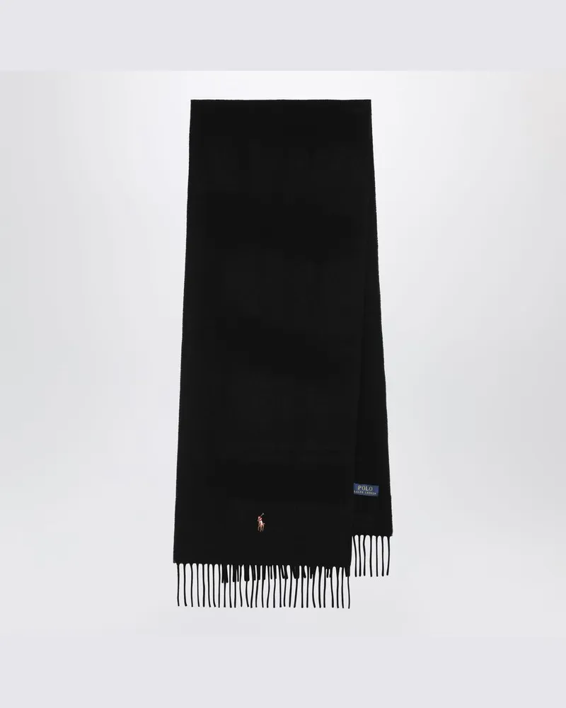 Ralph Lauren Schwarzer Wollschal mit Fransen Schwarz