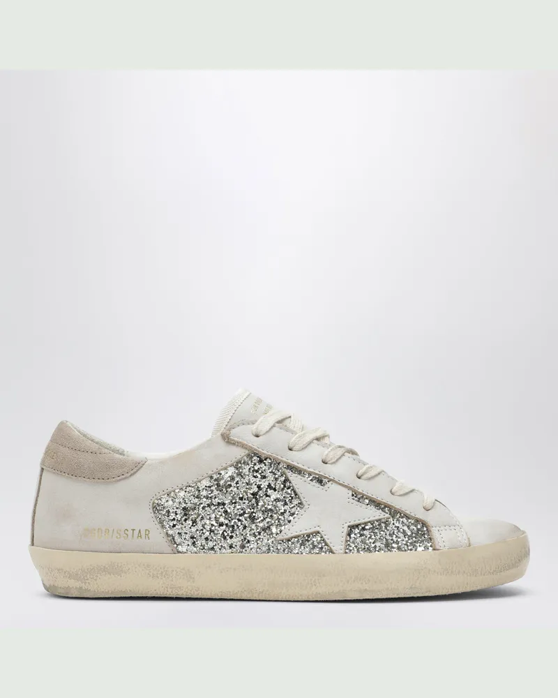 Golden Goose Super-Star Sneaker in Weiß/Platin-Glitzer Metal