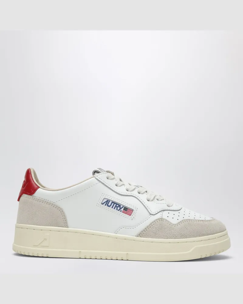 AUTRY Medalist Low Sneaker aus weißem/rotem Leder und Veloursleder White