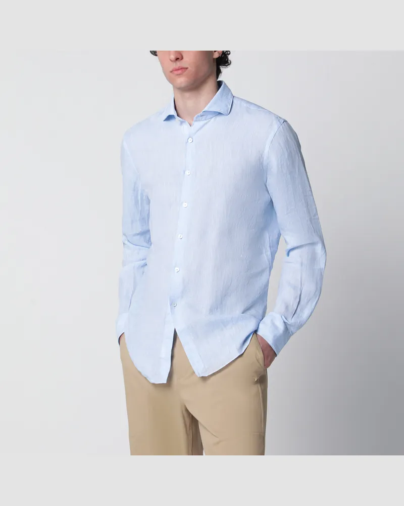 XACUS Hellblaues Tailor Fit Hemd aus Leinen Light