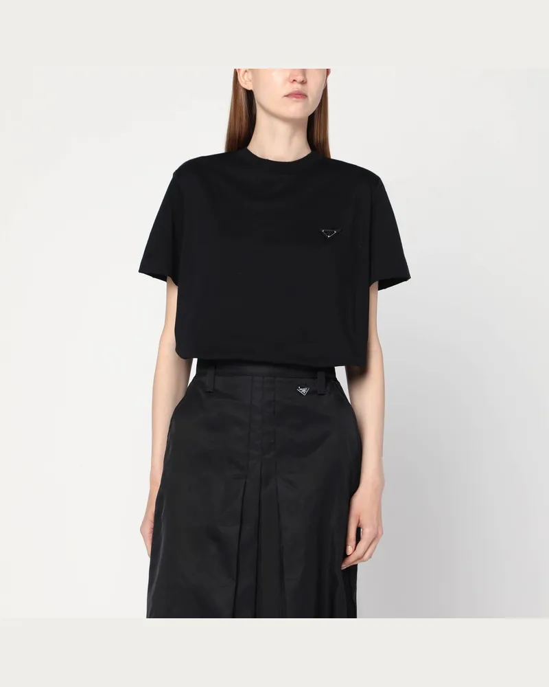 Prada Schwarzes T-Shirt mit Dreieckslogo Schwarz