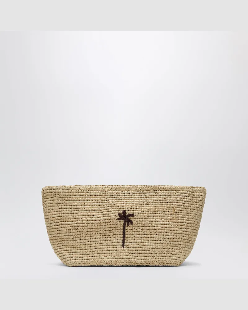 Manebí Clutch aus Raffia mit Logo-Stickerei Beige