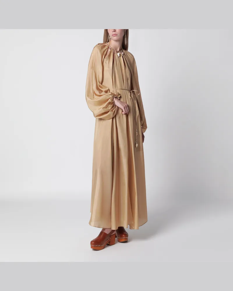 Zimmermann Langes Mahon-Kleid aus Seidenhabotai in Champagner Metal