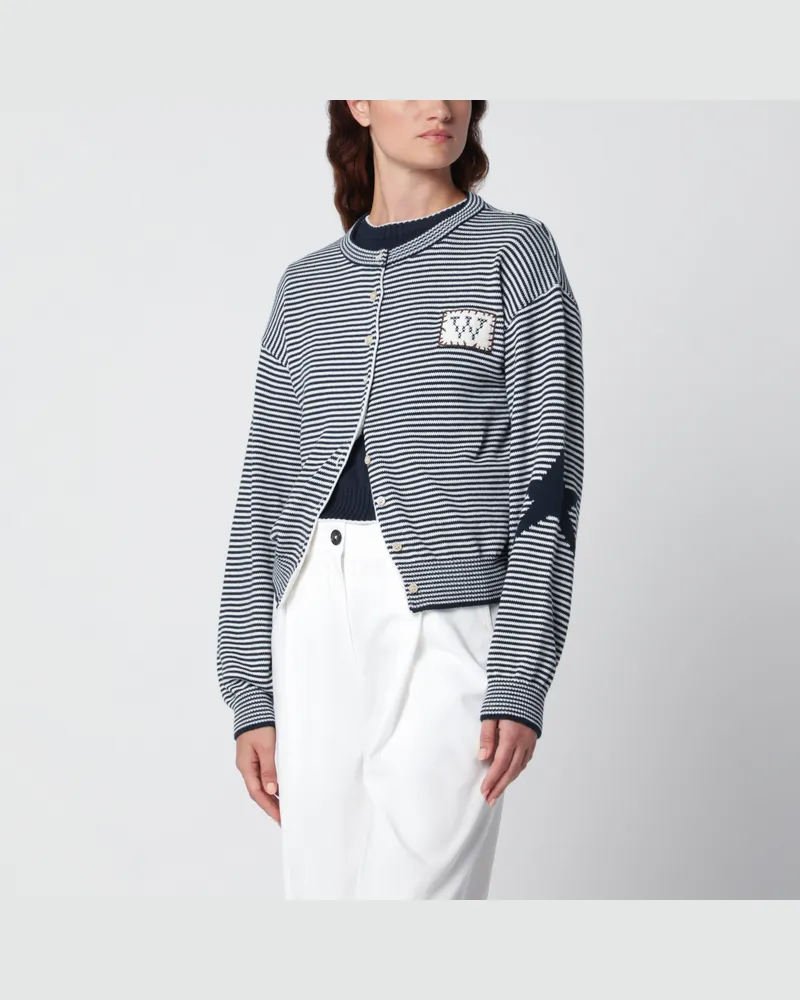 Max Mara Blaue Baumwollstrickjacke mit Intarsien Blue