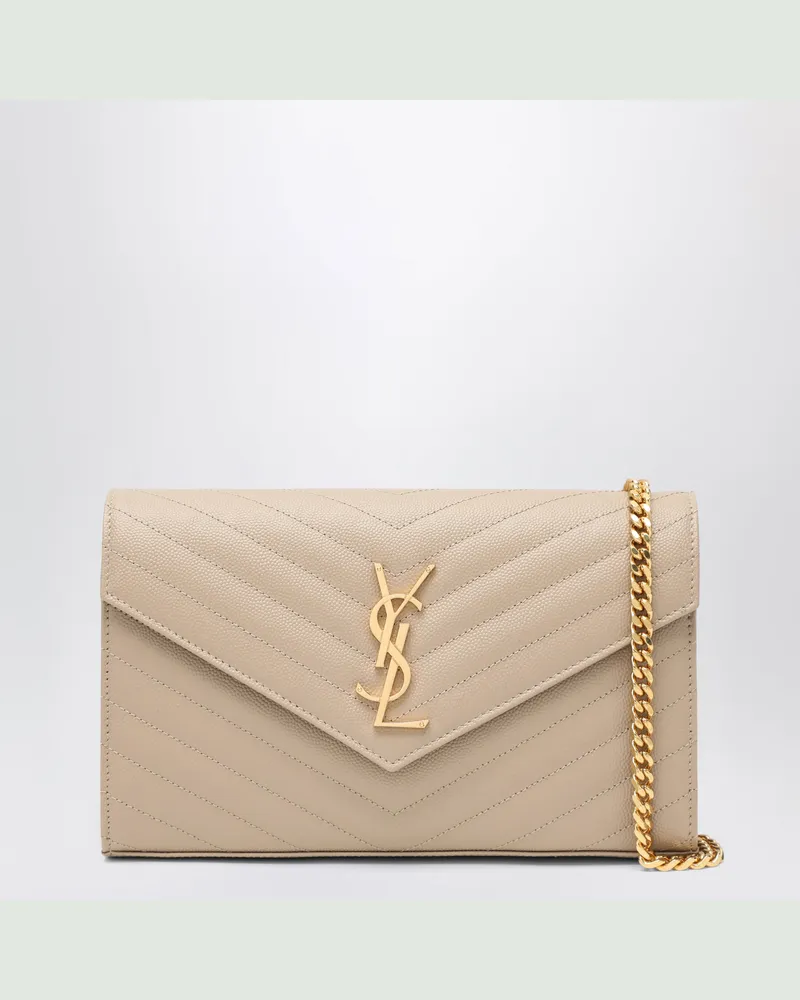 Saint Laurent Cassandre Pochette mit Kette in Dunkelbeige Beige