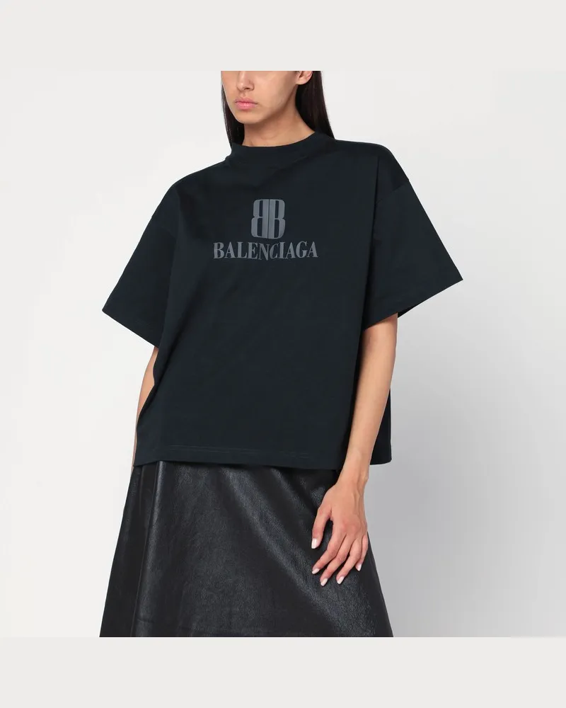 Balenciaga Verwaschenes schwarzes Nano BB Medium Fit T-Shirt Schwarz