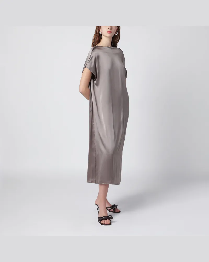 Dries van Noten Midi-Kleid aus taupefarbenem Seidensatin Grey
