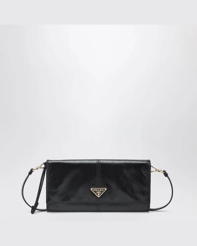 Prada Schwarzes Lederportemonnaie mit Schulterriemen Schwarz