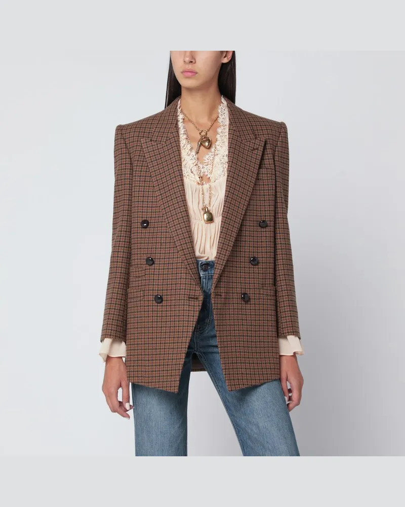 Chloé Braun/schwarze Hahnentritt-Doppelreiherjacke Braun
