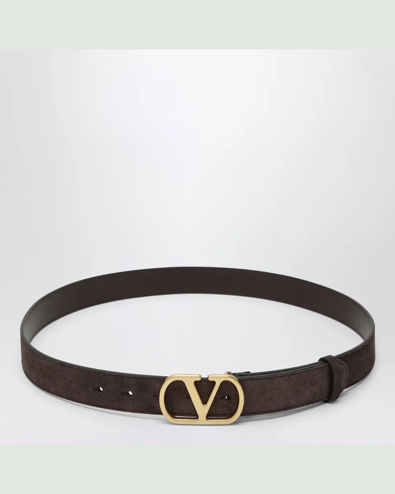 Valentino Garavani VLogo Signature Gürtel aus ebenholzfarbenem Veloursleder Brown