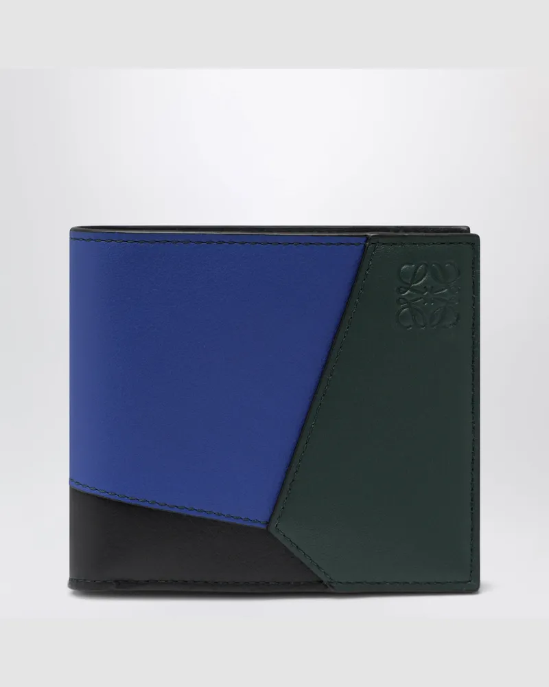 Loewe Bifold-Geldbörse Puzzle in Schwarz und Blau aus Kalbsleder Multicolor