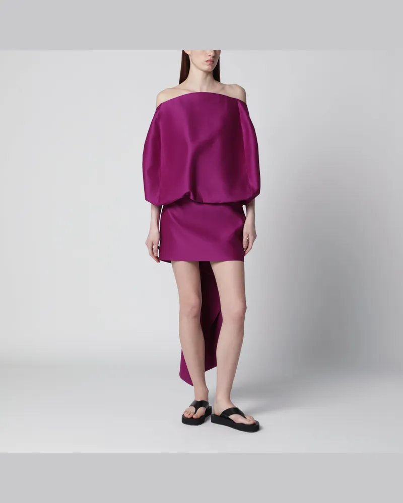Balenciaga Schulterfreies Minikleid aus Wolle-Seide in Violett Purple