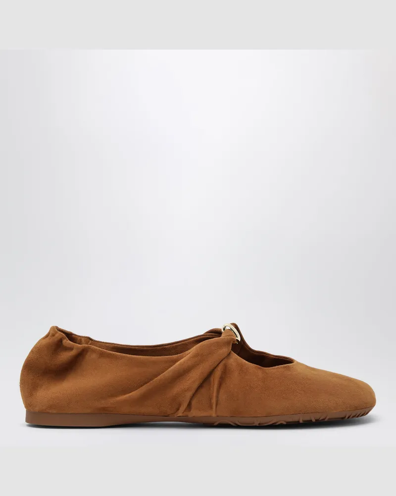 Loewe Ballerinas Pebble Soft aus Ziegenveloursleder in Tan Brown