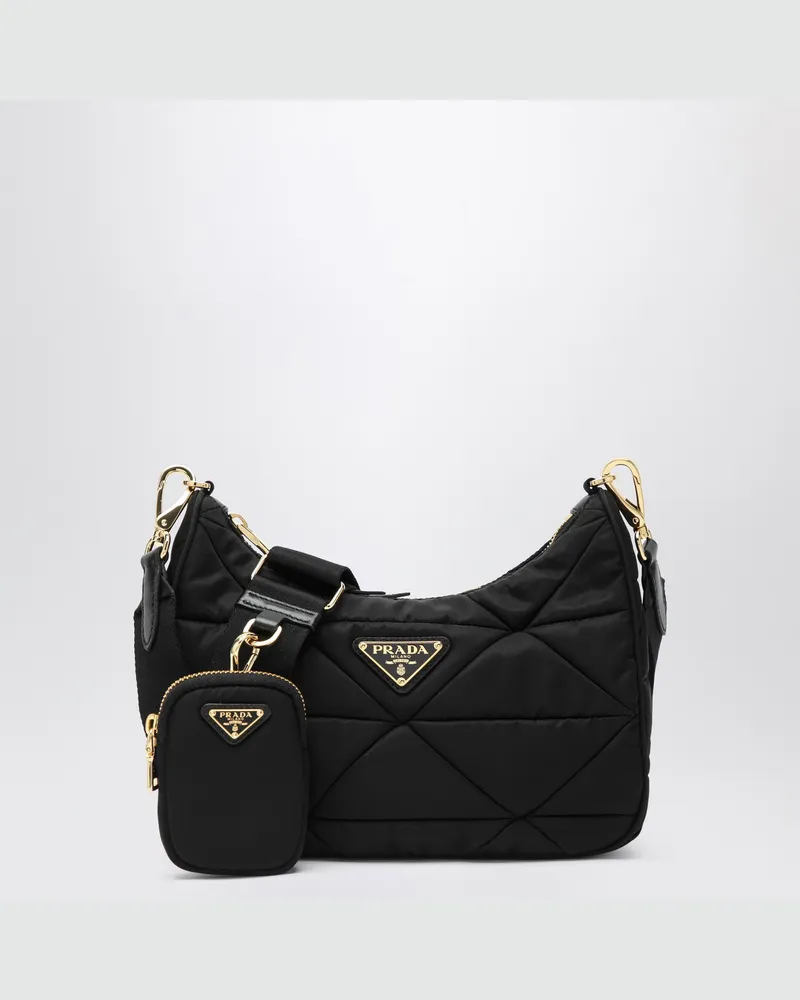 Prada Schwarze Schultertasche aus gepolstertem Re-Nylon Black